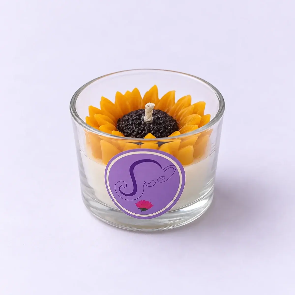 Sunflower soy wax candle in a glass jar